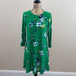 Lauren,  Midi Dress, Green with Blue Flowers